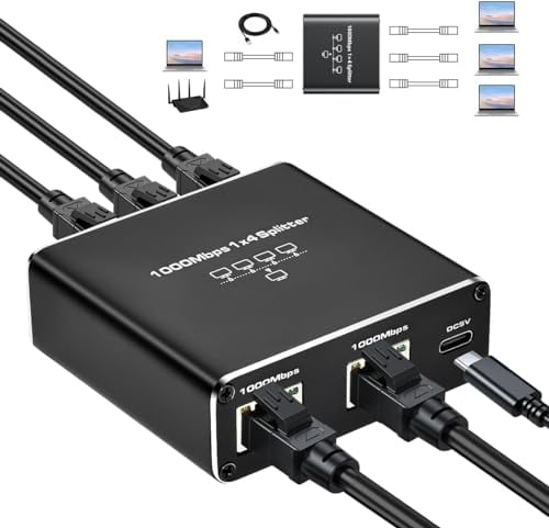 AVNSCNK Switch Ethernet 4 Port, Switch RJ45 Splitter 1000 Mbps, Hub Ethernet RJ45 1 à 4 pour Ordinateur, Hub, Commutateur, Routeur, Décodeur, Télévision Numérique, etc.