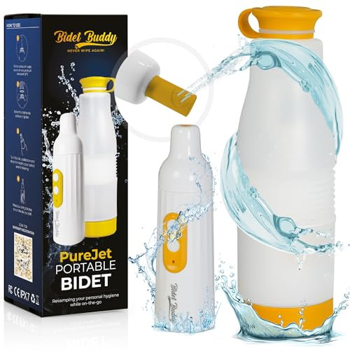 BIDET BUDDY® PureJet Portable Bidet for Travel | 400ml/min Flow | 500mAh Battery | 550ML Bottle | IPX7 Waterproof | USB-C Charging | Compact & High-Powered with Strong Pressure (White)