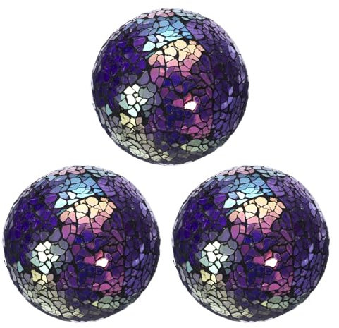sourcing map 3Pcs Decorative Glass Balls 8cm Orbs Centerpiece Balls Mosaic Glass Ball Sphere for Decor Bowls Vases Dining Table Party, Purple