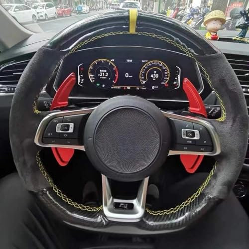 AENQNVK Schwarze Lenkradabdeckung aus Carbonfaser-Wildleder, passend für VW Golf R MK7, Golf 7 GTI, VW Polo GTI, Scirocco 2015 2016
