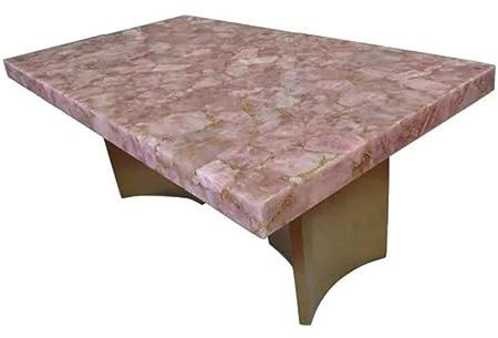 Table basse rectangulaire 61 x 91,4 cm en marbre quartz rose et feuille d'or en résine pour bureau et hôtel