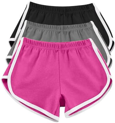 AMDOLE 3er-Pack Damen-Lauf-Shorts, Baumwolle, Sommer, Hotpants, Workout, Fitnessstudio, Sport, Yoga, Hose, Jogger, Strand-Shorts, Bademode, elastische Taille, lässige Lounge-Shorts, Rosa/Grau/Schwarz,