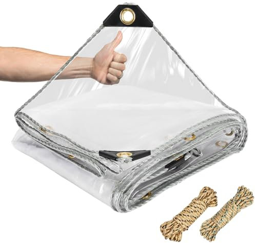 Transparente Plane für den Außenbereich, 2,4 x 3,4 m – robuste PVC-Planen, reißfest, Terrassengehege, Windblocker für draußen, transparente Vinylabdeckung für Pergola, Balkon, Pavillons, Hühnerställe