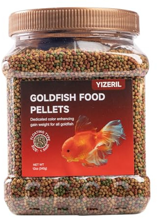 yizeril Floating Goldfish Food Pellets – 12oz Pond Fish Food Natural Color Enhancing, Promotes Growth with Natural Antarctic Krill & Spirulina, Clear Water Formula