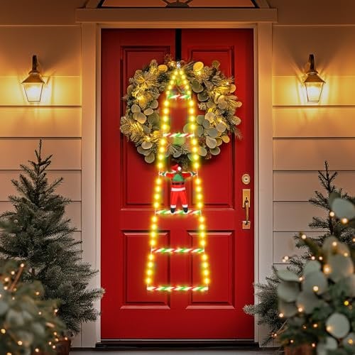 SIVQIKE 98 LED Weihnachtslichter Leiter 0.8 M,mit Timer- und Speicherfunktion,8 Modi, dekorative Weihnachtsbeleuchtung für drinnen und draußen,Fenster,Gärten（Warmweiß）