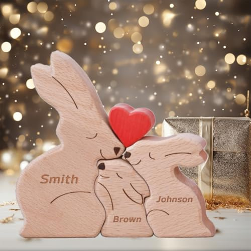 Personalized Wooden Bear Puzzle with 2-8 Family Name, Personalized Wooden Name Puzzle for Home Decoration, for Mother's Day, Father's Day Christmas House Warming Gifts (Style 6)
