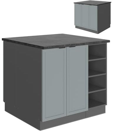 Vicco Kücheninsel Fame-Line, Kochinsel für die Küche, Hellblau-grau, 90 cm ohne Arbeitsplatte