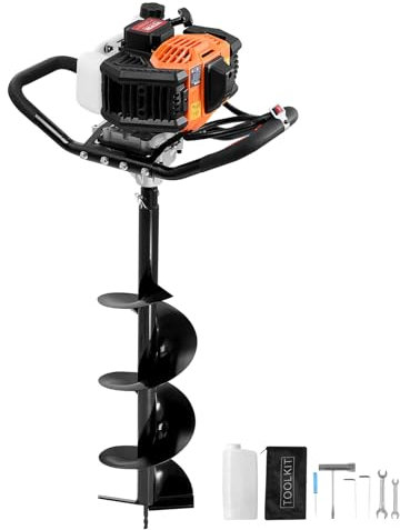 VEVOR Erdbohrer mit Benzinmotor, 43 CC, 1250 W, Benzinbohrer mit 8-Zoll-Bohrkronen, Lochspaten für Pfostenzäune für Ackerland, Gartenpflanzen, Orange+Schwarz