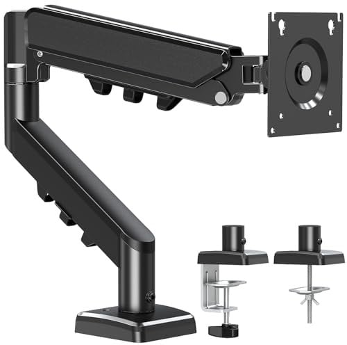ELIVED Single Monitor Arm - Adjustable Gas Spring Monitor Stand for 13-32 Inch Screens up to 9KG, Ergonomic Desk Mount with Tilt, Swivel & Rotate, VESA 75/100mm, 2 Mounting Clamp, Black, EV6013B