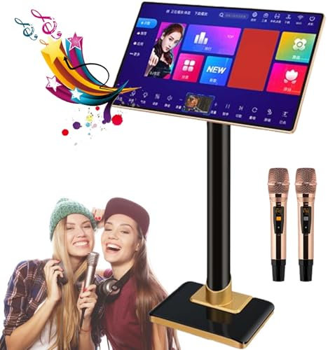 Karaoke System, 21.5 inch Karaoke Equipment, with Reverb Wireless Microphone, Phone App Control, Power Amplifier Function, AI Smart Voice Control the Song Function, for Party, TV, Outdoor Party(1T)