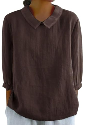 Cocila Chemises à Manches Courtes en Coton Et Lin pour Femmes Ample Col Rond DéContracté Boho Vintage Chemisier Brodé éTé T Shirts Faux Costume Vetement Fete Nouvel an Femme Haut Femme