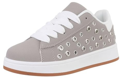 Ital Design Damen Low-Top Sneaker mit Schnürung und Flacher Sohle, runde Spitze, Grau, Gr. 38