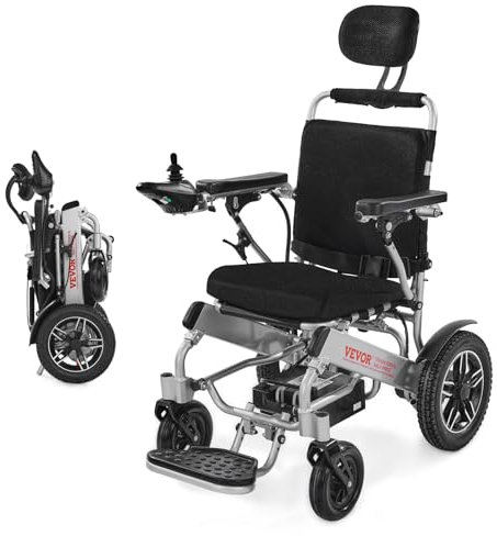 VEVOR Fauteuil Roulant Électrique, Charge 136 kg, avec Dossier Réglable, Autonomie 21 km, Siège Spacieux 450 mm, Fauteuil Roulant Motorisé Pliable Léger Portable pour Personnes Âgées, Handicapées
