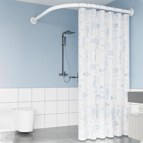 APHTOCF Bastone Tenda Doccia Angolare, Asta per Tenda Doccia Telescopica Senza Foratura, 70-95x90-130cm, Asta Telescopica A Forma di L in Acciaio Inossidabile, Bianco