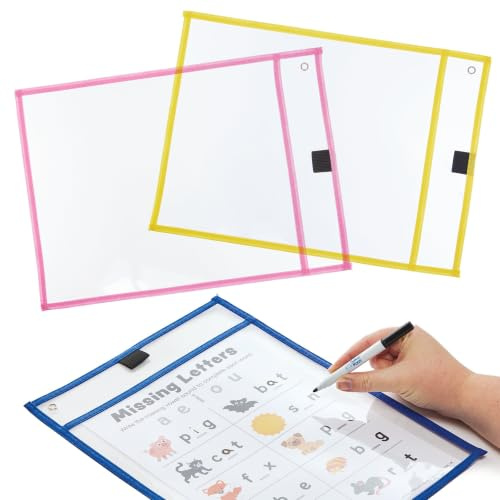 Baker Ross FN485 Wiederverwendbare A4-Taschen zum Beschriften und Abwischen – 6er-Pack, Schul- und Bildungsbedarf für Kinder und Lehrer