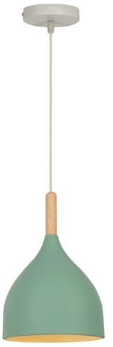 WOTTES Suspension Luminaire Industrielle Suspensions Éclairage Art Moderne E27 Lumières Lustre Abat Jour Métal+Bois Lampe Suspendue Luminaires Intérieur pour Cuisine Chambre Salon (Vert Clair)