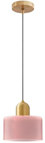 HJXDtech Mini Lampada a Sospensione in Vetro con Finiture Oro & Cavo Regolabile 200cm, Moderno Lampadario Sospeso da Soffitto E27 per Cucina, Sala da Pranzo, Camera da Letto (Rosa Lucido, 15cm)