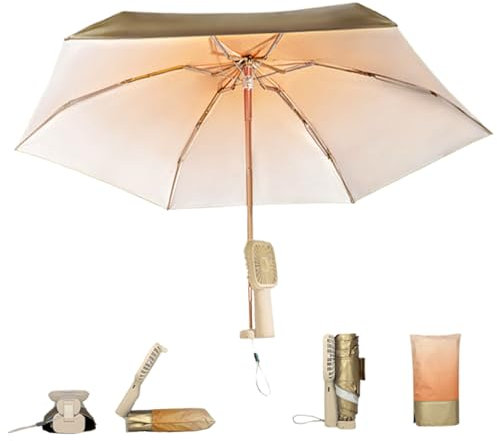 Jorzer Paraguas de enfriamiento con ventilador paraguas de ventilador 2 en 1 plegable 3 velocidades impermeable con protección UV para el sol de verano ligero y silencioso 1000mAh