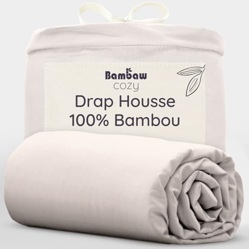 Bambaw Drap-Housse 160x200 Bambou, pour Matelas Épais Jusqu’à 35cm, Linge de Lit Bambou, Hypoallergénique et Anti Acarien, Literie Rafraichissante, Drap Housse 2 Personnes, Certifié Oeko-Tex (Sable)