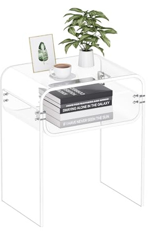 VEVOR Acrylic Side Table, 2 Tiers Clear Bedside Table with Storage Shelf, Modern Rectangle Acrylic End Desk, Transparent Thick Nightstand for Bedroom, Living Room, Study, 30 x 40 x 50 cm (Clear)