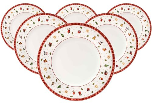 Villeroy & Boch – Toy's Delight Specials Speiseteller 6er Set, Rot und Weiß, Spülmaschinenfest, Mikrowellensicher, Teller, Geschirr, Essteller, Weihnachtsgeschirr Toys, Premium Porzellan