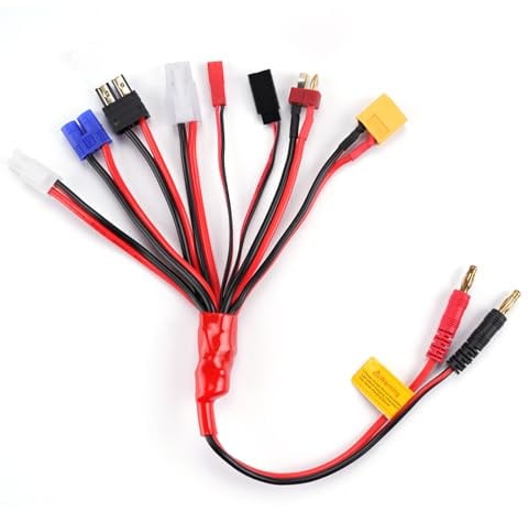 RC Lithium Polymer Battery Charger Adapter Cable 8-in-1 Octopus Conversion Cable to 4.0mm Banana Plug Lead, Suitable for TRX, T Plug, Futaba, Tamiya Mini, XT60, EC3, JST, Tamiya
