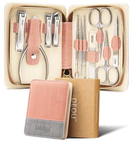 DEOU Manicure Sets Nail Clipper Stainless Steel Manicure and Pedicure kit Girls Professional Nail Files and Men's Grooming Scissors (Pink)