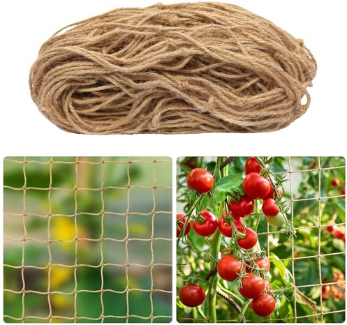Newthinking Plant Support Netting 2mx5m, Garden Plants Climbing Jute Net | Jute Material, 10m² Net, 15x15cm Holes, 3mm Rope Diameter, Garden Plants Climbing Rope Net, Vine Plant Vegetables Pea