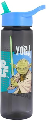 Star Wars 600ml Water Bottle with Straw and carry handle by Polar Gear featuring Yoda and Darth Vader for children or adults at school, the gym, sports, work made of polypropylene