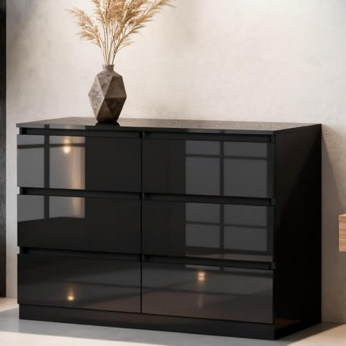 KernGut High Gloss Modern Kommode, 6 Schrank, Schwarz | 6/7/8 Schubladen, Schlafzimmer Schrank, Bettseite Sideboard, Aufbewahrungsmöbel für Wohnzimmer Büro Flur