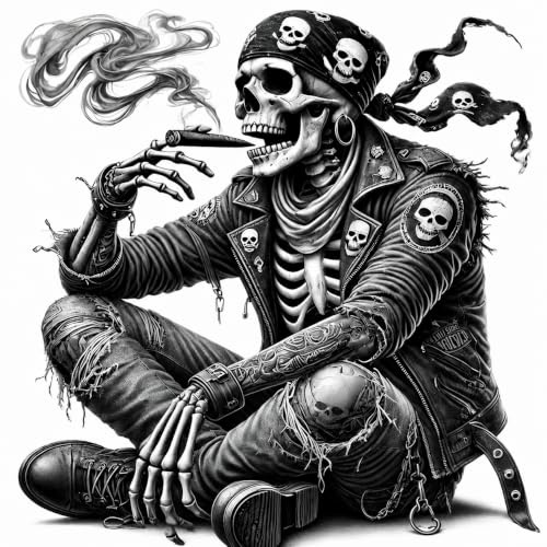 Gothic Skelett Aufkleber – Rocker Skull Vinyl Sticker für Auto, Motorrad, Helm, Laptop & Fenster, Wasserdicht, Wetterfest, Selbstklebend (Rocker Totenkopf)