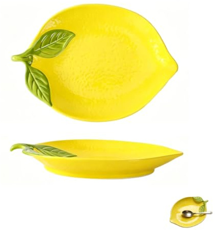 Lemon Ceramic Spoon Rest 15x10cm, Anti-Stain Kitchen Utensil Holder for Condiment & Snack Storage
