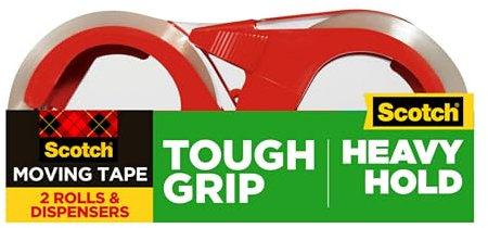 Scotch Tough Grip Moving Packaging Tape, 1.88 in. x 54.6 yd., 1 Dispenser and 1 Refill Roll/Pack