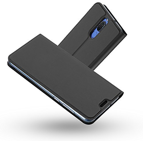 Radoo Cover Huawei Mate 10 Lite, Slim-Fit Folio Premium Custodia Vintage PU Pelle con [Kickstand] Tasca Stile Unico Sottile Funzione TPU Antiurto Flip Cover a Libro(Nero Grigio)