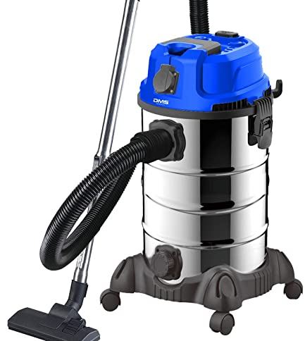 DMS® Industriestaubsauger für Nass u. Trocken Sauger | Edelstahl 2300W + Steckdose | starke Saugkraft | Blasfunktion | trocken und nass saugen | Filterreinigungssystem | großes Fassungsvermögen (Blau)