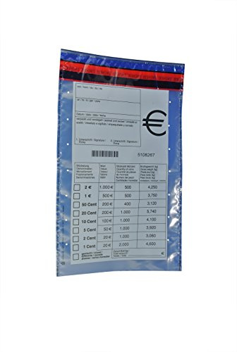 300 x Münzgeldtaschen: ca.: 220 x 370 mm, transparent, Druck: Stückelung, Sicherheitstaschen, Safebag, DB401115
