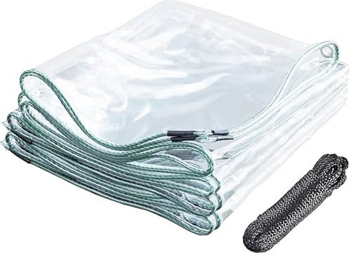 Clear Tarpaulin Waterproof Heavy Duty Transparent Tarp Sheet Camping Outdoor PVC Plastic Tarpaulins Ground Sheet Gazebo Cover - 420g/m² - 0.3mm Thick Windproof (2m x 2m/6.6ft x 6.6ft)