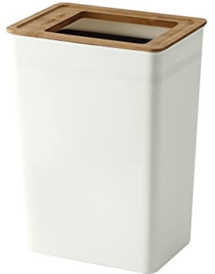 Minimalist Large Bathroom Trash Bin - Kitchen Bin Small Bin with Wooden Lid - Practical Waste Container for Kitchen, Bathroom, and Bedroom - Trash can