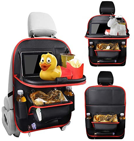 hifrom Auto Rückenlehnenschutz, Autositz Organizer mit Müllsack, Auto Organizer Rücksitz für Kinder, Rücksitzschoner mit Tablet/Telefon Aufbewahrung, Auto Aufbewahrungstasche für Reisen (Schwarz&Rot)