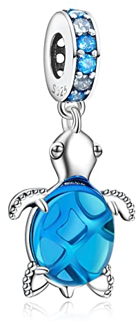 925 Sterling Silver Charms Bracelet collier Murano verre tortue pendentif perles, charme bijoux fille cadeau