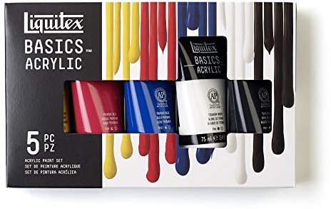 Liquitex 3699405 Basics Acrylfarben Set – 5 x 75ml Tuben, lichtechte Acrylfarben, mittlere Viskosität, brillante Farbtöne, ideal für Leinwand, Acrylmalerei & kreative Projekte
