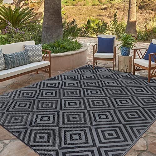Ridota Tapis réversibles, tapis de terrasse extérieur, tapis de paille en plastique, tapis moderne pour extérieur, campingcar, patio, cour, terrasse, piquenique, plage, remorque, camping (noir