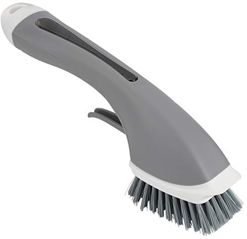 BORDSTRACT Cepillo para Platos con dispensador de jabón, Cocina cepillos de Limpieza de Mango Largo para Fregar Platos, ollas, sartenes, Fregar(Gris)