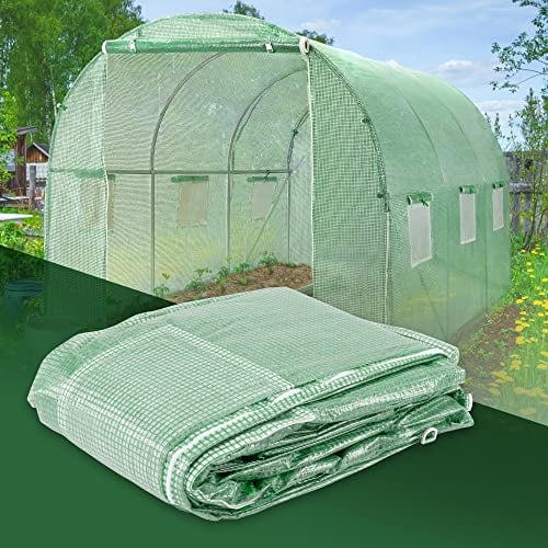 ECD Germany Malla de Repuesto Invernadero de Jardín Aprox. 300x200x200cm 6m² Verde de Lámina con Cremallera y 6 Ventanas Cubierta con Techo Arqueado Túnel Ideal para el Cultivo de Plantas y Semillas