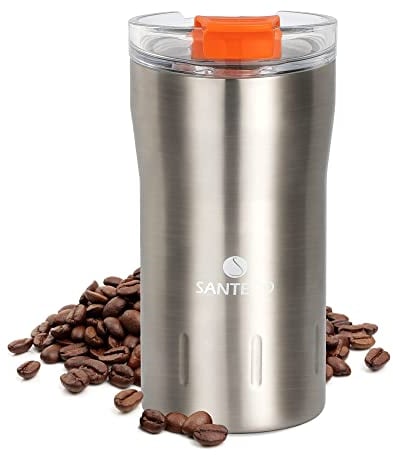 SANTECO Travel Mug 12 oz, Insulated Cup With Flip Lid, Stainless Steel Coffee Mug Spill Proof, Double Wall Vacuum Tumbler, Reusable To-Go for Hot/Ice Coffee Tea, Silver