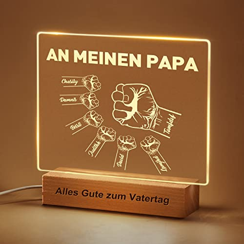 VEELU LED Lampe Nachtlicht Personalisierte Fäuste mit Kindernamen und PAPA Vatertagsgeschenk Personalisierte Nachtlampe Papa Geschenk Geburtstag Heimdekoration