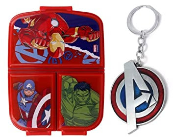 OM SUPPLIES Avengers Reusable Sandwich Lunch Box 3 Multi Compartment Kids Children School Includes Avengers Keychain