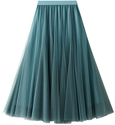 Daysskk - Gonna in tulle da donna, linea A, maxi gonna, elastico in vita, lunghezza unica, Blu, Einheitsgröße