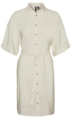 VERO Moda Damen Vmqueeny S/S Short Shirt Dress WVN Ga Kleid, Birch, XS EU