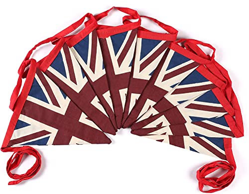 5 Meter/10 Pennants Union Jack Flags Triangle Bunting Retro Vintage Style Kings Coronation Sports Royal Event British Street Party Decoration GB